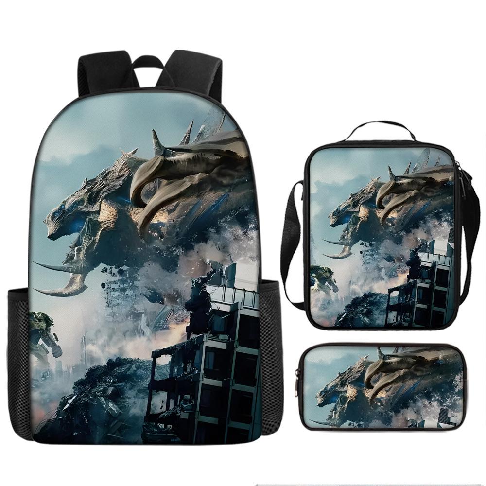 Pacific Rim schoolbag, primary and secondary school students, boys, mecha war, monster backpack, kindergarten burden reduction three-piece set