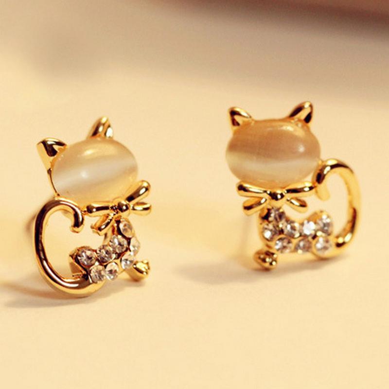 Hot Fashion Earrings/jewelry/Lovely Rhinestone Cat Cute Stud Gifts For Women Girls 2024