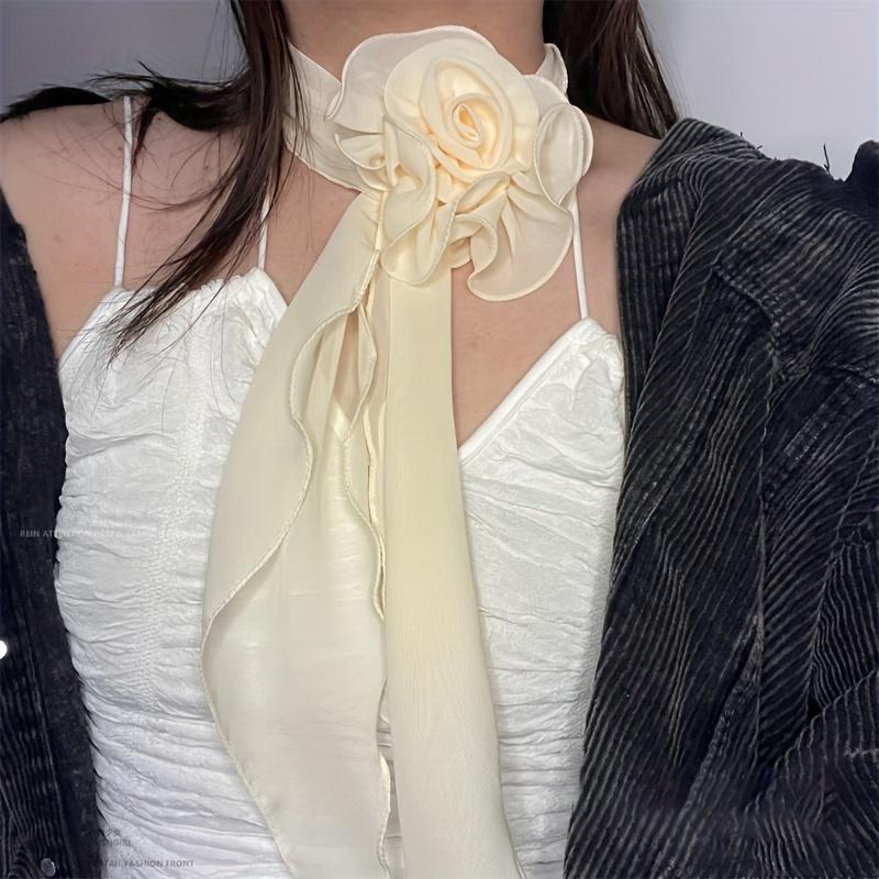 1PC Clothing Fashion Multi-purpose Outfit Elegant Adorn Long Silk Scarf Temperament Accessories Eye-catching Rose