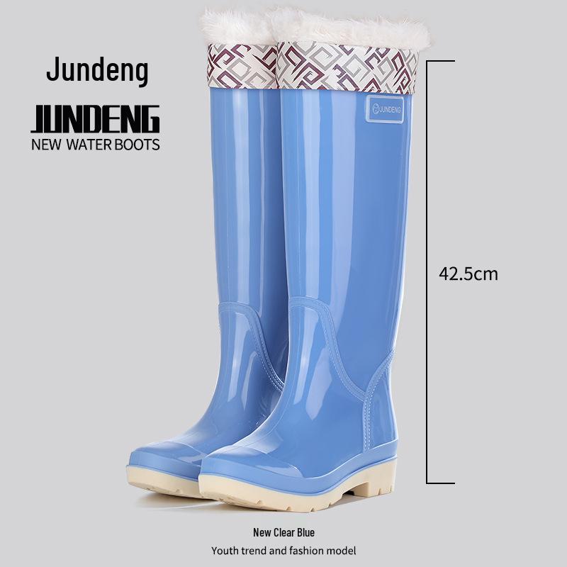 Женские 42 см Очень Высокие Нескользящие Утолщенные Водонепроницаемые Резиновые Сапоги для Путешествий, Уборки Столовой и Модной Носки
