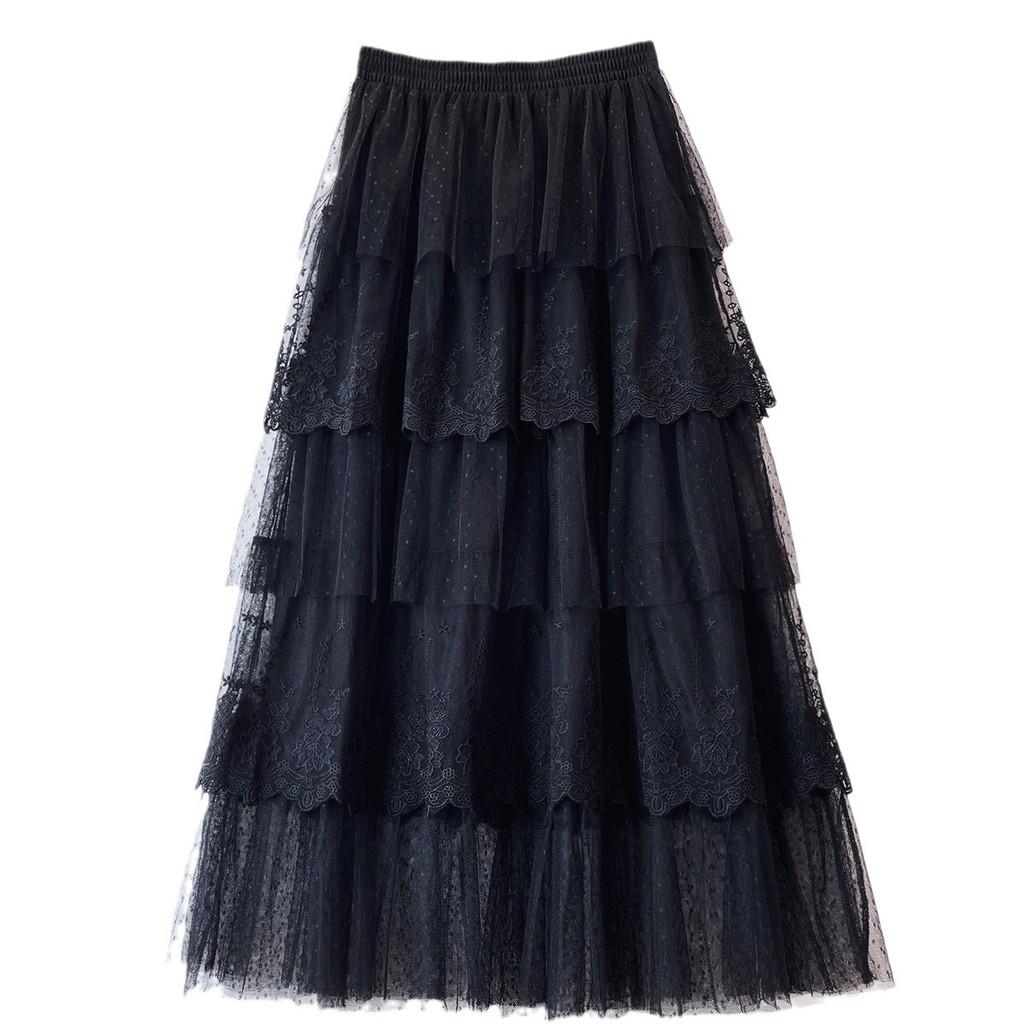 French Lace Spliced Maxi Skirt Summer Embroidered Cake Dress For Women