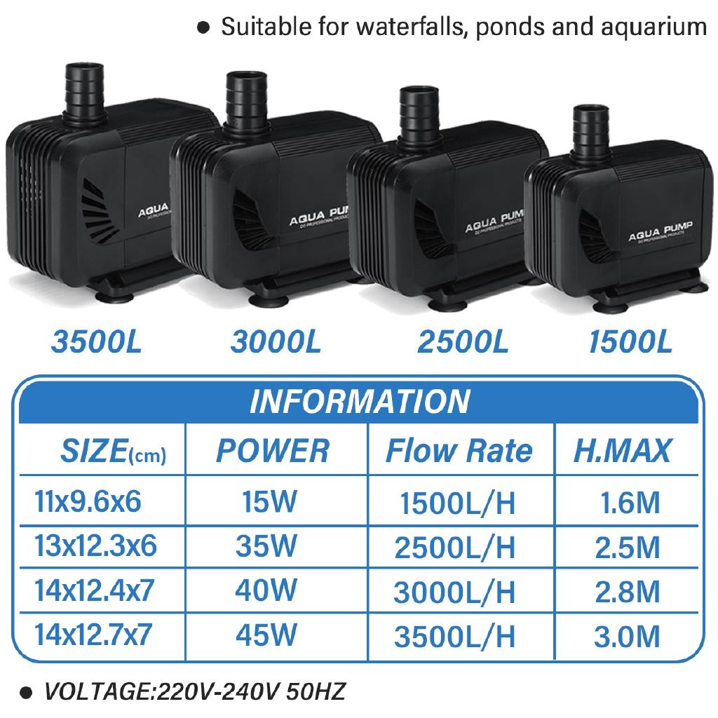 15/35/40/45W Submersible Fish Water Pump Ultra Quiet Pond Aquarium Tank Pool Waterfall Fountain Water Pump AC220V-240V