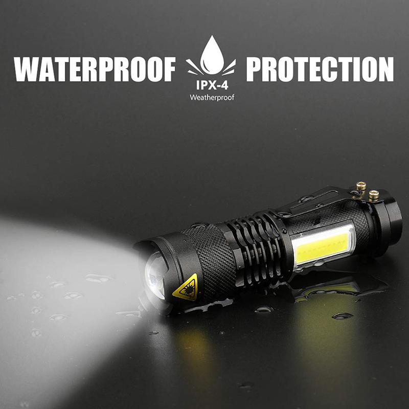Q5 LED Mini Flashlight Built In Battery Zoom Torch COB Lamp 2000 Lumens Adjustable Outdoor Waterproof emergency Pocket Light