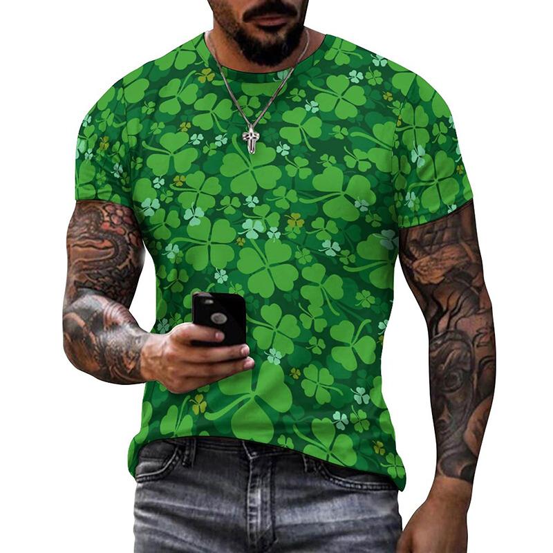 Lucky Grass Clovers 3D Graphic Tee Shirt Funny Pattern Designer  Tshirt Men Summer Fashion Casual Round Neck Short Sleeves Tee