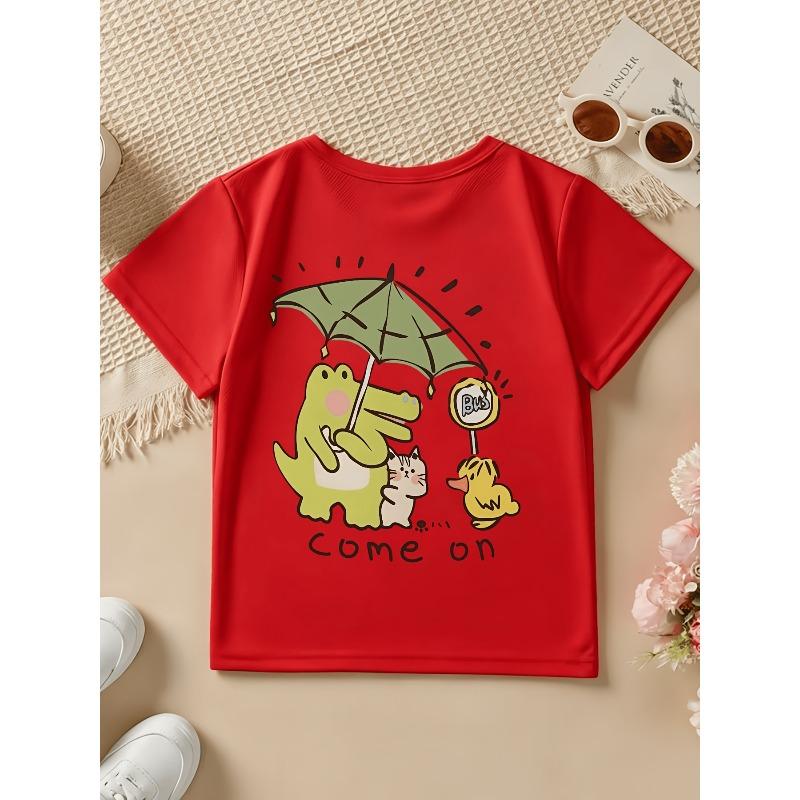 European Sizes Baby Short Sleeve Spring Summer Fall Cute Cartoon Crocodile Duck Umbrella Print Casual T-Shirt