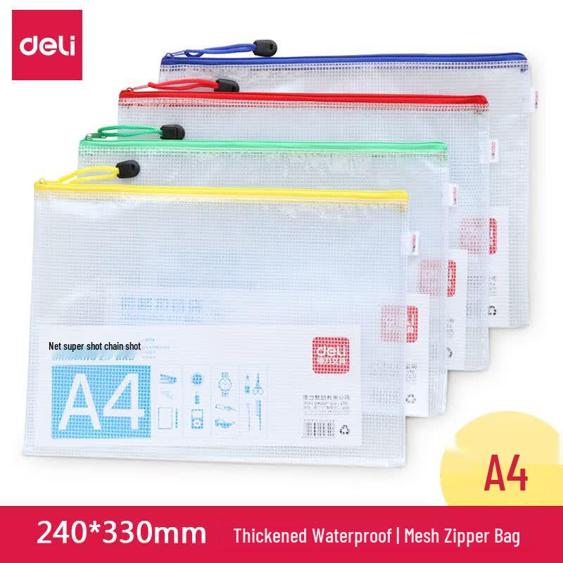 Deli A4 Colorful Mesh Zipper Document Bags, 10-Pack