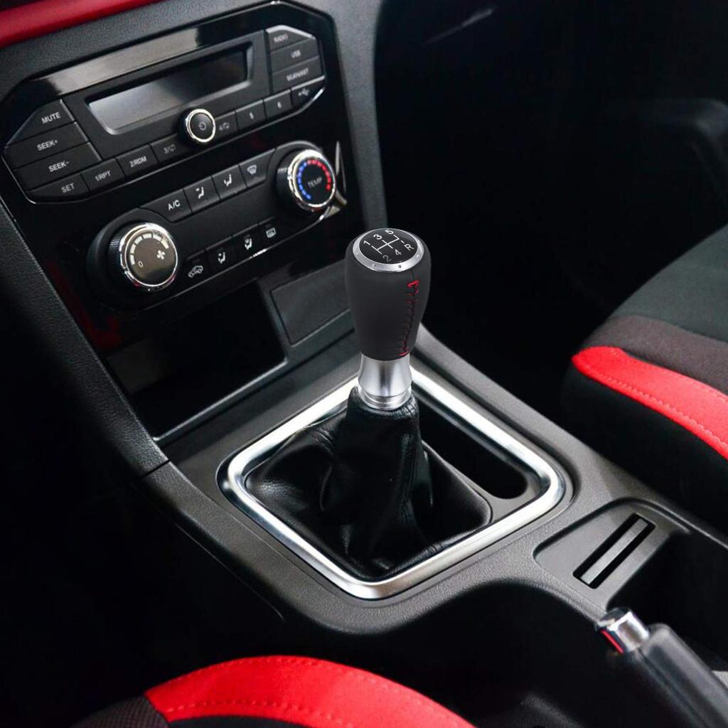 Arenbel 5 Speed PU Shifter Head Gear Shift Stick Shift Lever Knob Manual Car Universal Black Red