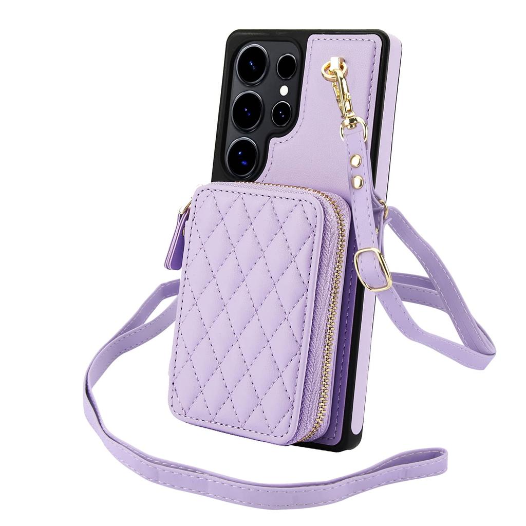 Crossbody Wallet Case for Samsung Galaxy S25 S24 S23 S22 Ultra Plus S24 S23 FE, RFID Blocking Zipper Handbag Purse Flip Cover