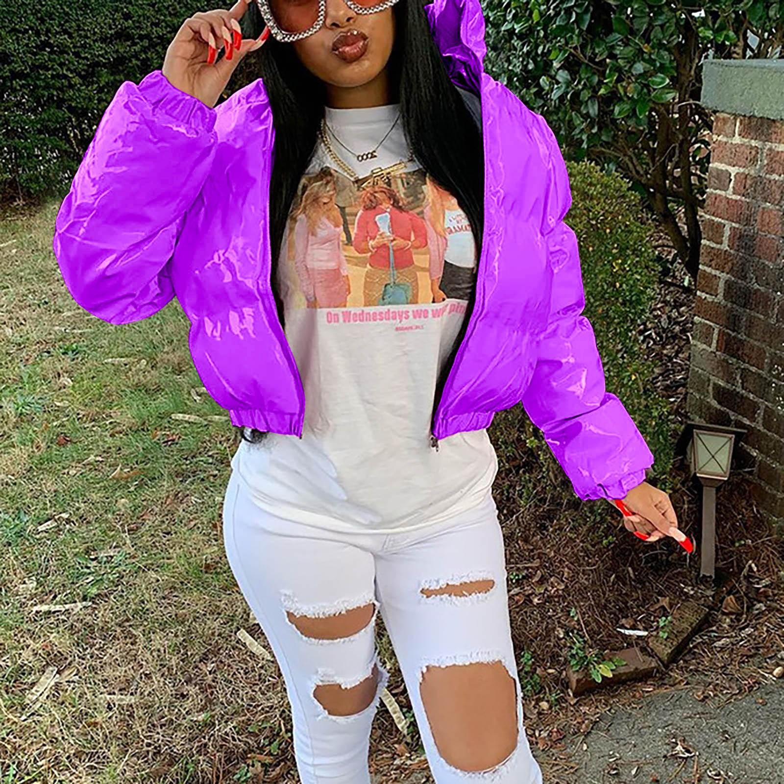 

Женская осенне-зимняя однотонная зеркальная куртка-кардиган на молнии из искусственной кожи с воротником-стойкой XXL фиолетовый