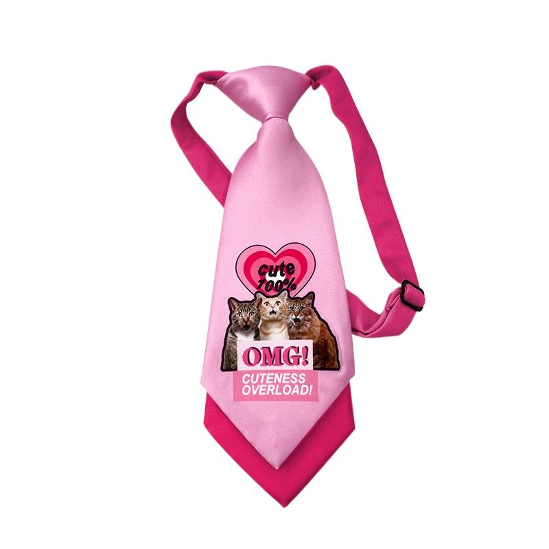 

Original printed double-layer ins small tie for female pink sweet cool college jK accessories cute three cats printing neck tie