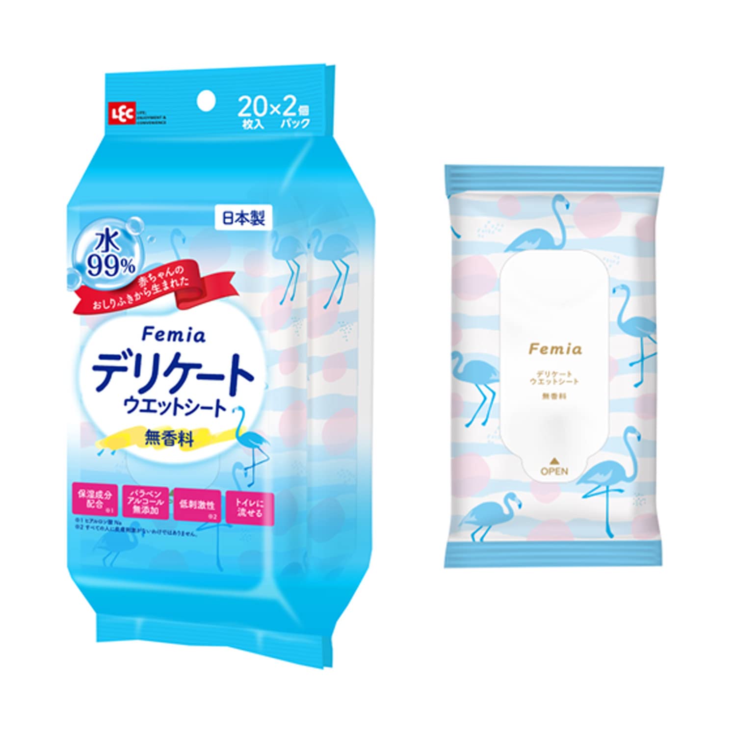 

LEC Delicate Wet 20 листов x 2 упаковки Сделано в Также отлично для Изначально получено из Детские салфетки Женские салфетки, Femia, (Без запаха), Смываемый, Япония,