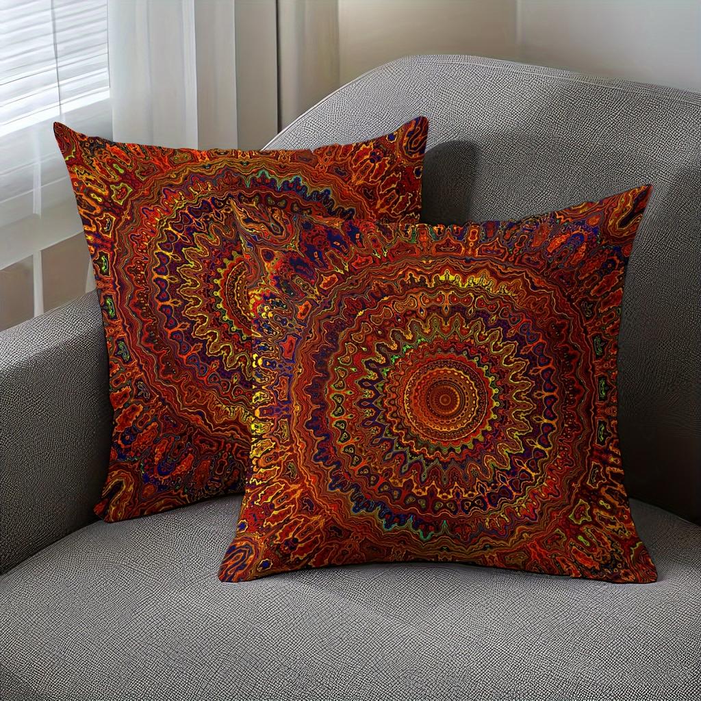 Vikama Red Dreamy Golden Mandala Bohemian Style Pillowcase, Modern Style Bedroom And Living Room Home Decoration