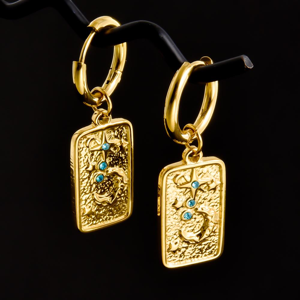 Golden Exquisite Sword Cross Star Hoops Earring Fashion Natural Shell Stainless Steel Earrings For Women Men Accessories Jewelry