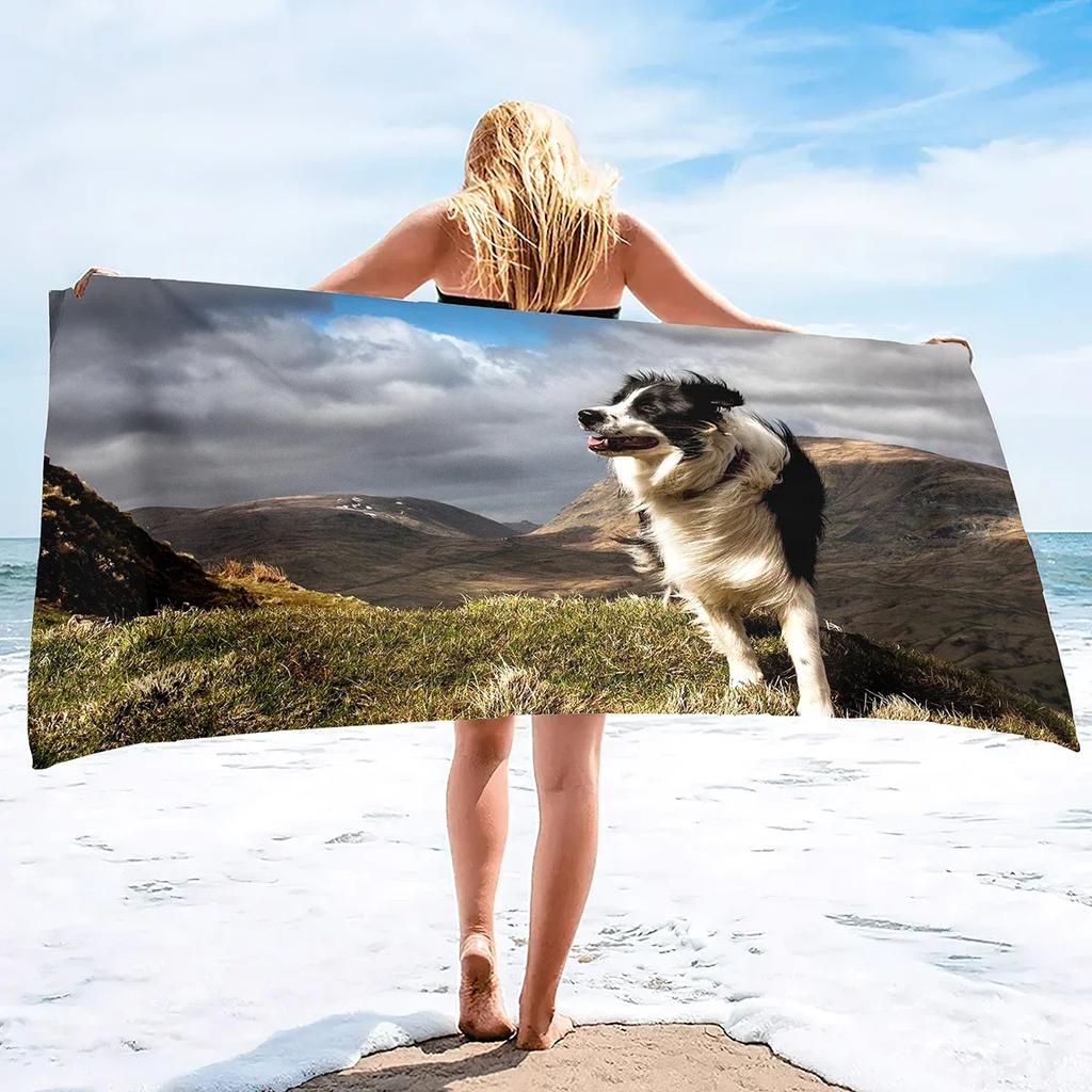 Dog With Flowers Pattern Microfiber Sand Free Beach Towel Oversized Quick Dry Absorbent Pool Towels For Pool Swimming Bathroom