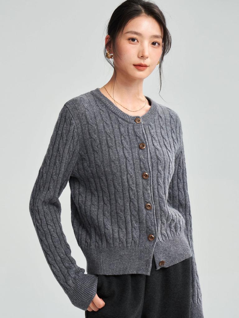 26 Spring New Knitted Thick Stick Needle Loose Fashion Sweater Women's Lazy Wind Cardigan Twisted Flower Short Top 22162