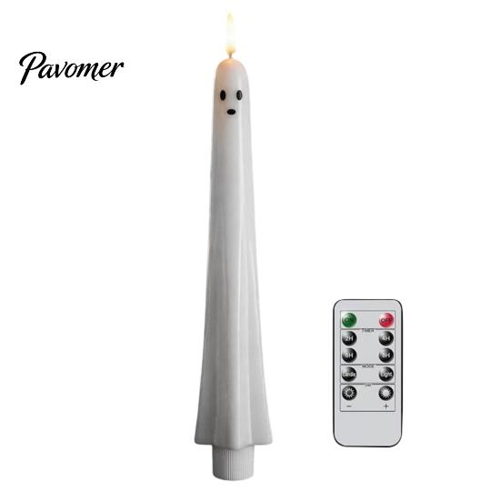 Halloween Ghost Candle Lights Flameless Taper Candles, Battery Operated Flickering Light with Real Wax Texture Candles Remote, 3D Wick LED for Dinner