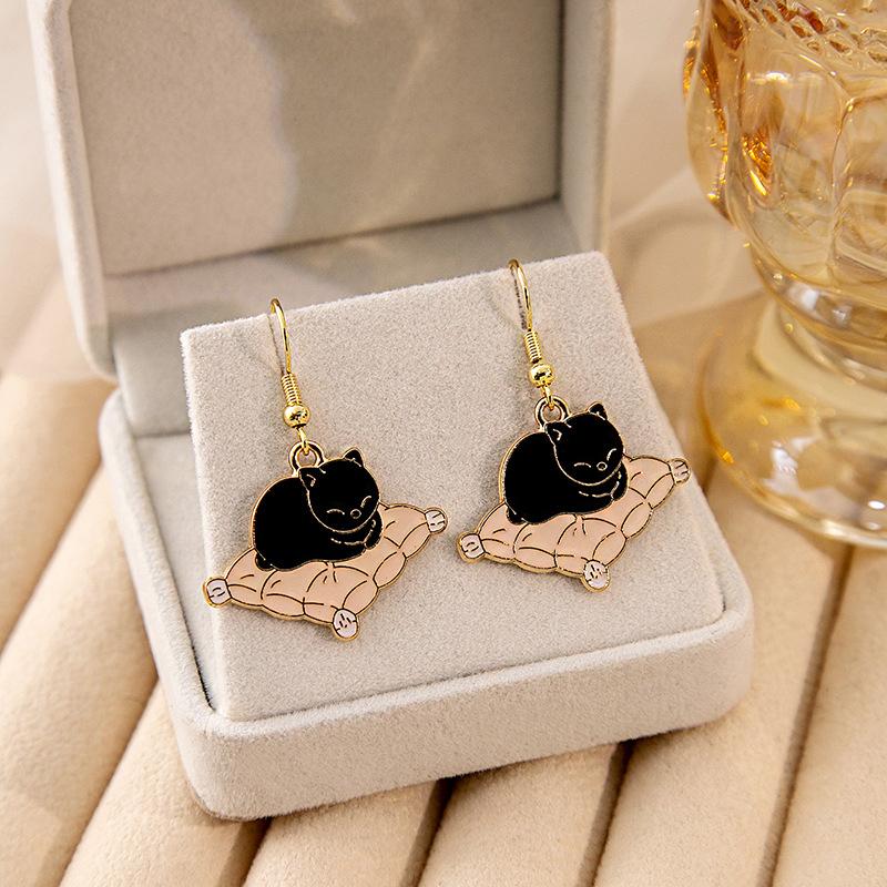 Fun Cartoon Drip Cat Alloy Earrings, Creative Personality Cushion Earrings, Cute Teacup Book Earrings, Women