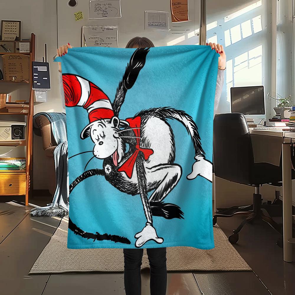 The Cat in the Hat Print Flannel Blanket, High quality Comfortable for All Seasons, Home Decor, Warmth and Comfort