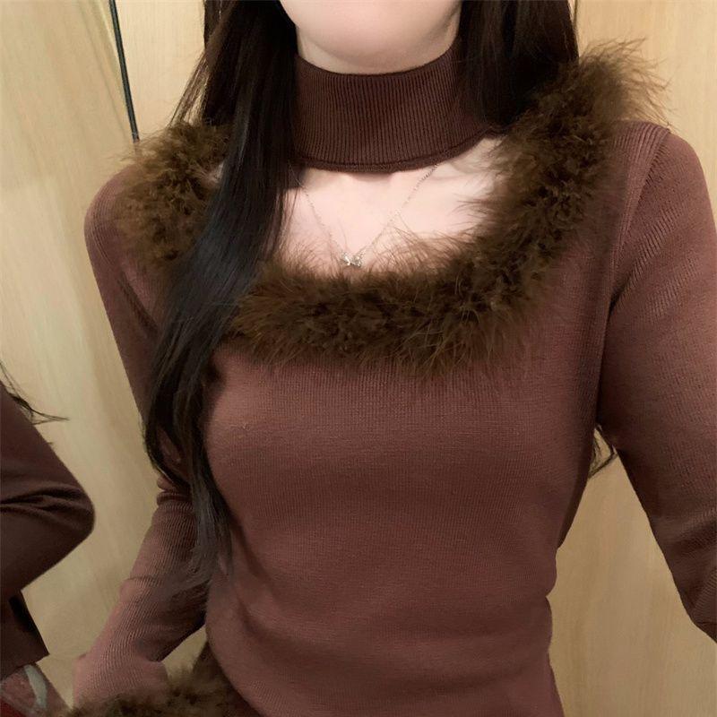 German Velvet Lace Fur Slim Fit Long Sleeve Warm Shirt