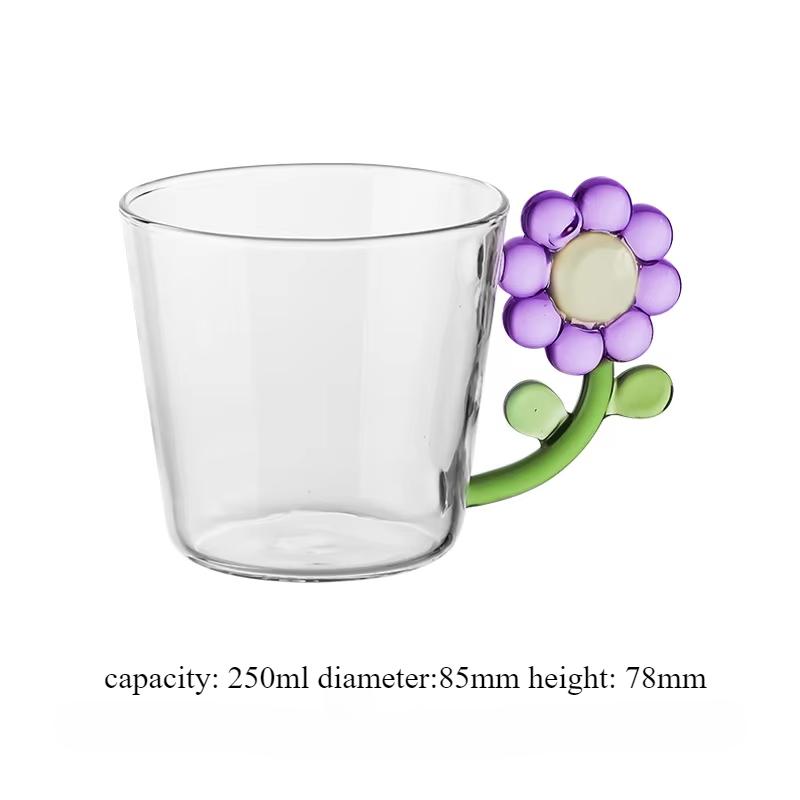 Transparent Heat-resistant Glass Cups Flower Handle Cup Milk Water Glass for Breakfast Coffee Mug Home Decor Drinking Glasses