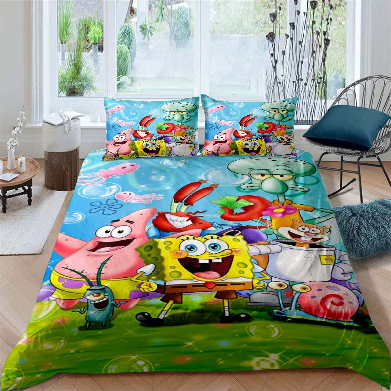 A Variety of SpongeBob SquarePants Patterned Bedding Sets, Soft Duvet Covers and Pillowcases, Suitable for Teenagers, Children a