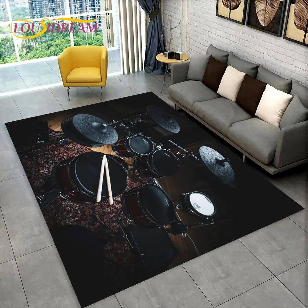 Drum Kit Music Instruments Drum Set Area Rug,Carpet for Home Living Room Bedroom Sofa Doormat Kitchen Decor,Non-slip Floor Mat