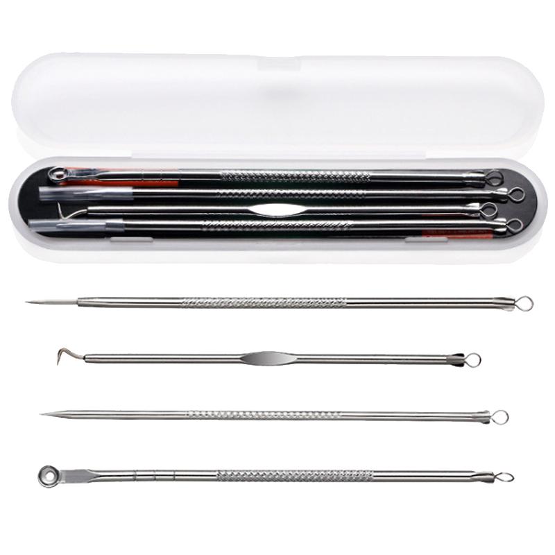 

4 шт./компл., пинцет, петля, ложка для лица, экструзия прыщей, средство для удаления прыщей, угрей, комедонов от прыщей на лице серебряный