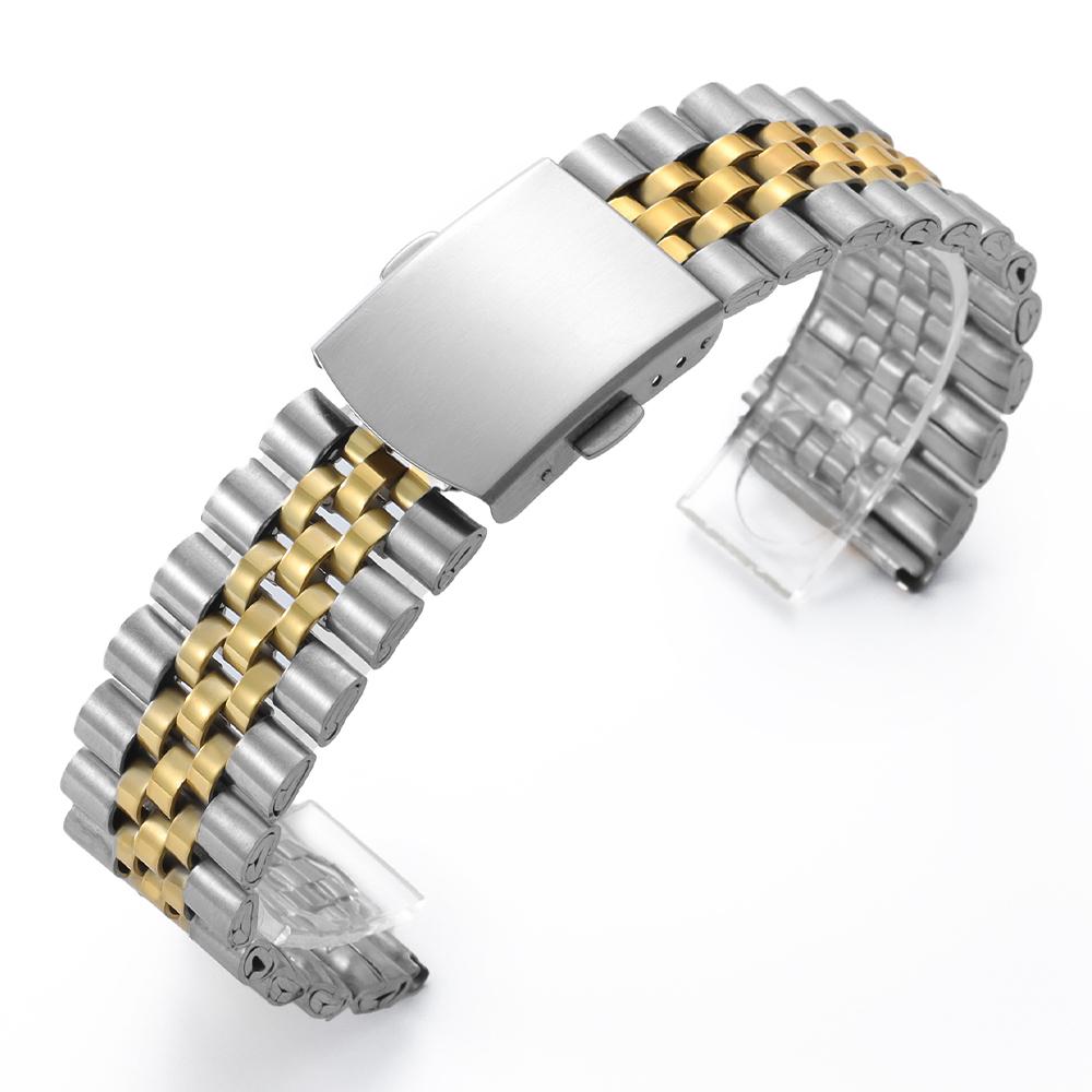 Silver Gold Stainless Steel Watch Strap 18mm 20mm 22mm Folding Buckle Watch Band Men Replacement Wristwatch Bracelet Accessories