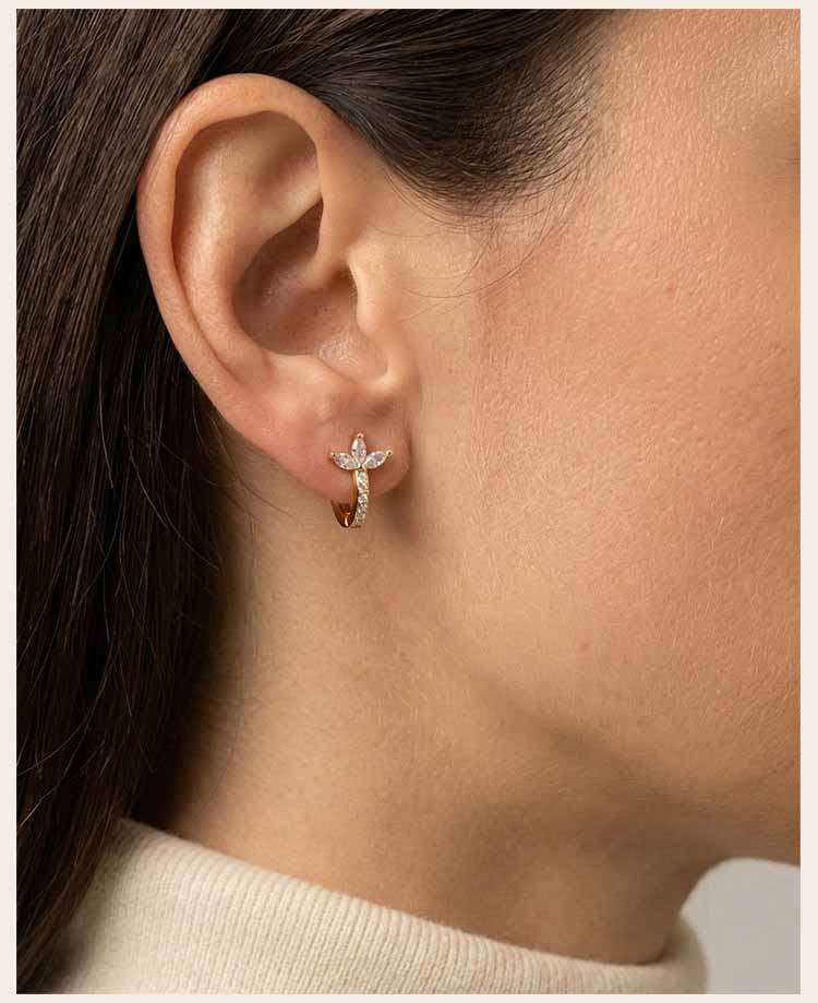Gold Color Sparkling Crystal Zircon Hoop Earrings, CZ Flower Women's Cubic Zirconia Huggie Earrings Wedding Jewelry