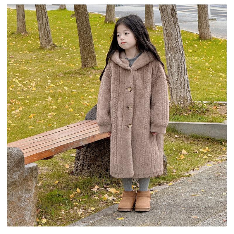 Dívčí kožich Dětský zahuštěný norkový sametový ekologický kožich Dětský zimní kabát
