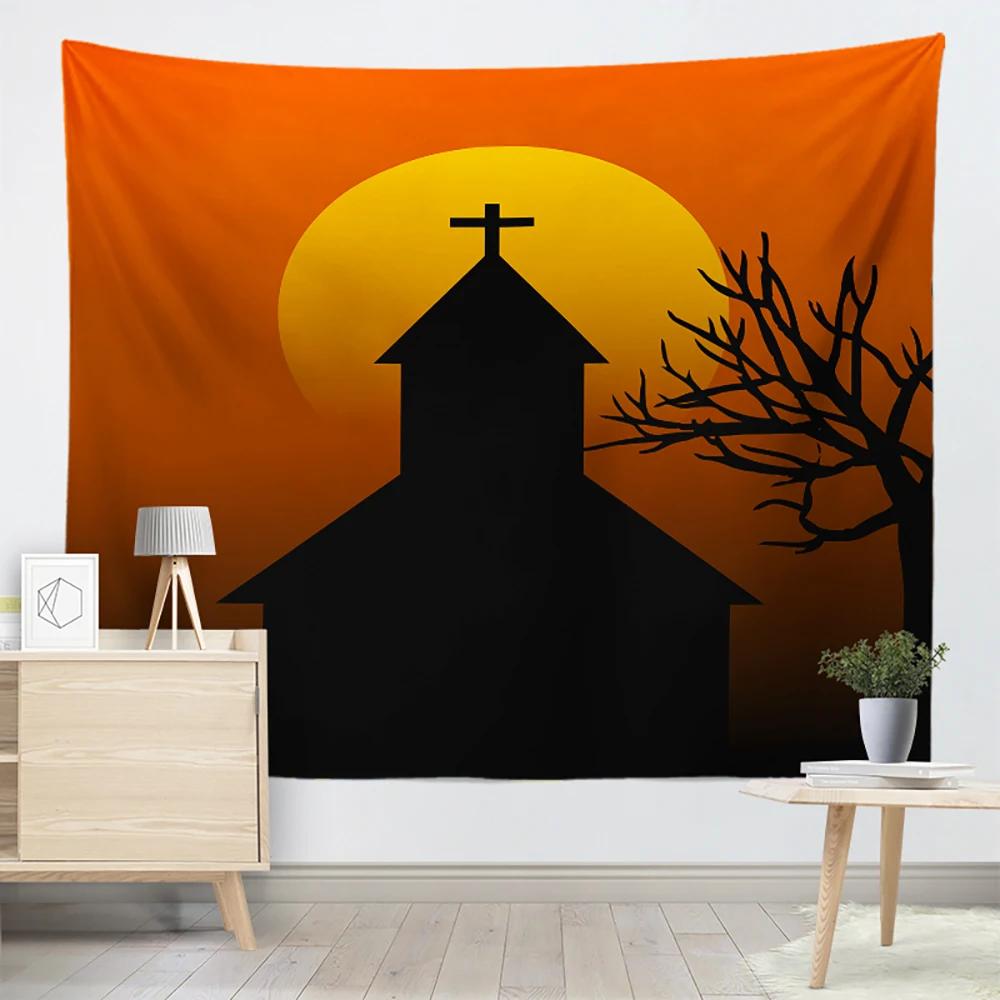 Happy Halloween Tapestry Cartoon Pumpkin Print Tapestry Home Living Room Bedroom Decor Wall Hanging For Boys Teen Festival Gift