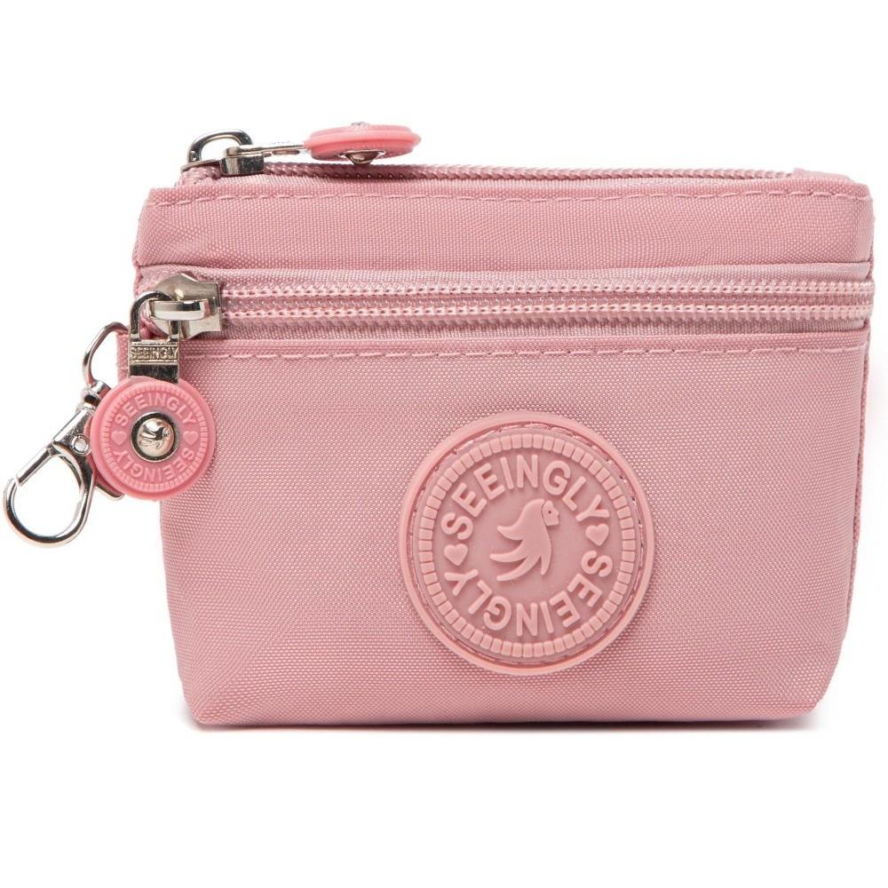 New Solid Color Women Wallet Nylon with Keychain Coin Purse Waterproof Mobile Phone Bag Ladies