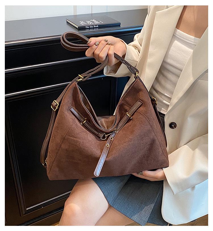 Retro Dark Suede Multi-way Crossbody Tote Bag - Large Capacity