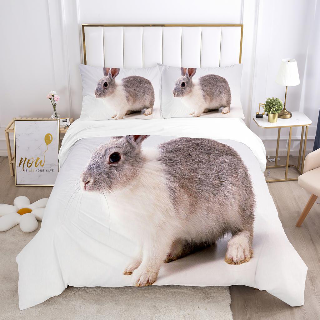 Rabbit Comforter Duvet Cover Set Lovely Little Rabbit Decor Bedding Set For Kid Girl Polyester Animal Theme King Comforter Cover
