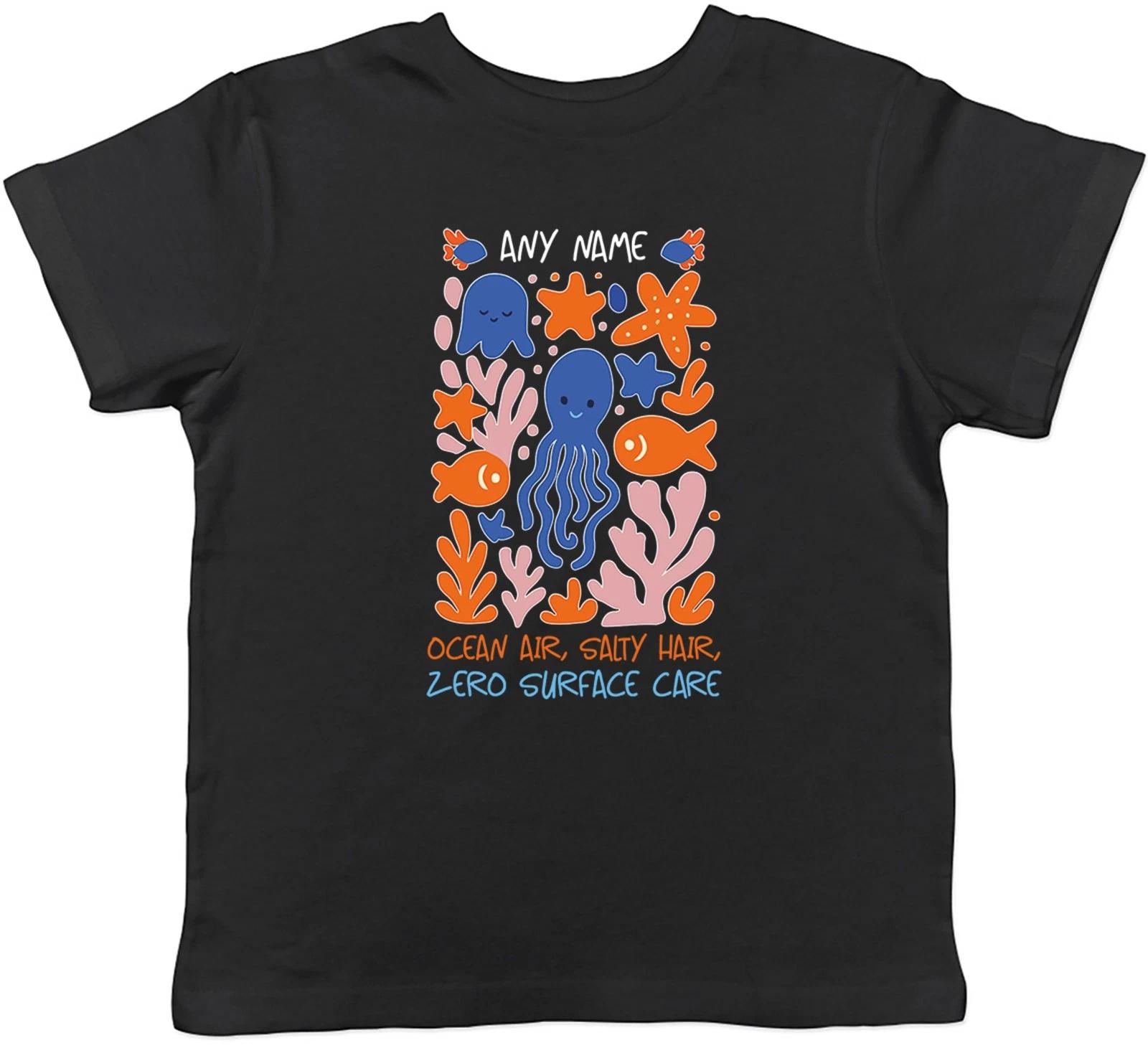 

Personalised Ocean Air Salty Hair Zero Care Kids T-Shirt Boys Girls Gift 160