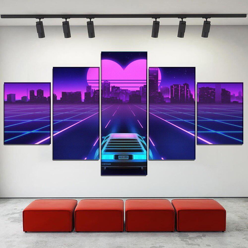 5 Stück Wandkunst Leinwand Malerei Herzförmiges Auto Abstraktes Poster Modulares Zuhause Für Wohnzimmer Rahmen Bilder Dekoration