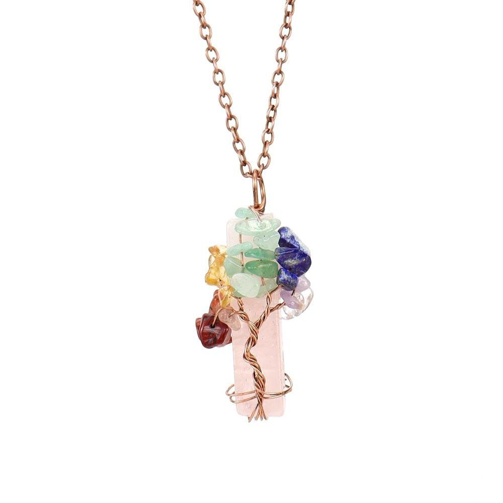 Tree Of Life Design Amethyst Pendant Necklace Irregular Crystal Crushed Stone Pendant  Boho Style Style  E