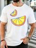 Unisex White Tee Hand Drawn Two Orange Slice Fruit Art Print Short Sleeve Loose Casual Basic Top For Adult Male Daily Wear Outfit