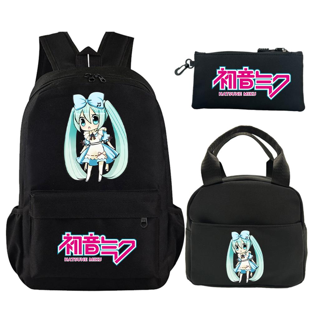 3Pcs/set Anime Hatsune Miku Printed Backpack with Shoulder Bag Pencil Case for Teenager Student Boy Girl Schoolbag Large Capacity Waterproof Bookbag