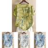 Women's Cotton Linen Floral Blouse With Short Sleeves For Summer Comfort