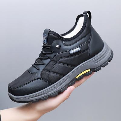 Mens Large Size Soft Sole Winter Warm Fur One Snow Boots Padded Wool Lined Ankle Boots Anti-slip Hiking Sports Cotton Boots