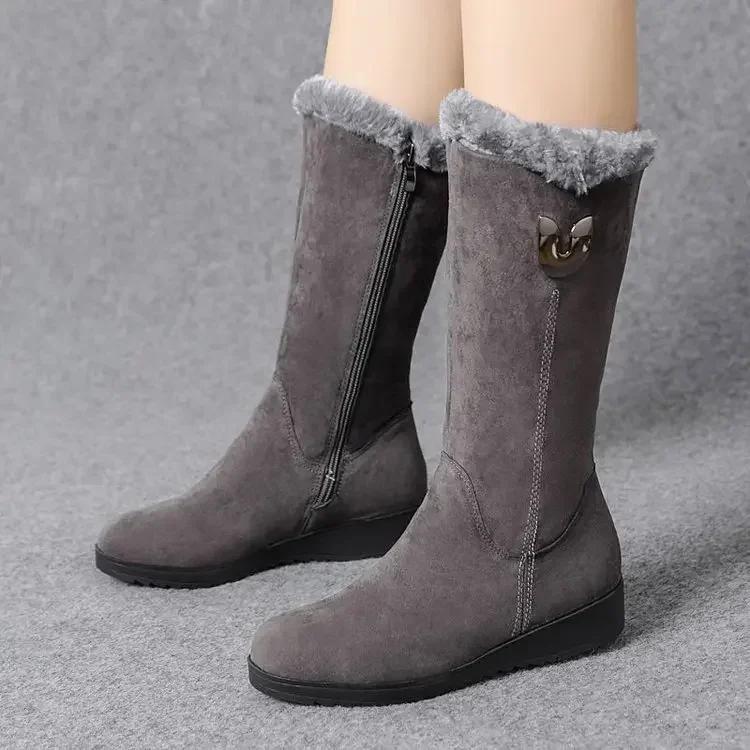 Warm Chelsea High Fur Boots Women 2025 Winter Shoes for Women Chunky Mid-calf Plush Snow Flat Boots ZIP Fashion