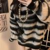 Loose Design Crewneck Pullover Knitted Sweater Color Contrast Long Sleeve All-match Sweater Women's Top