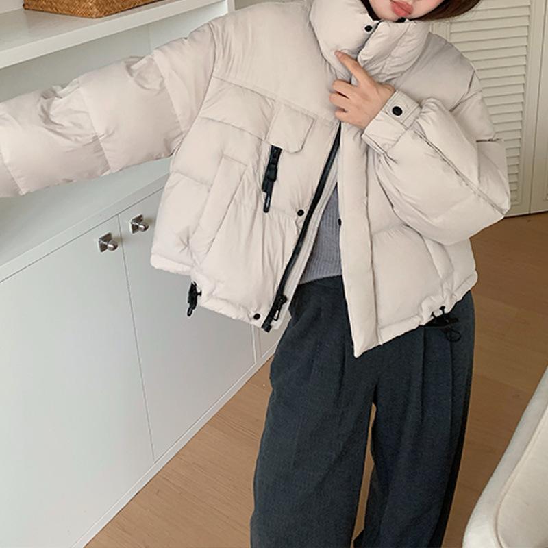 Women's Long Sleeve Stand Collar Down Coat Loose Urban Style Short Puffer Jacket Winter Warm Outerwear