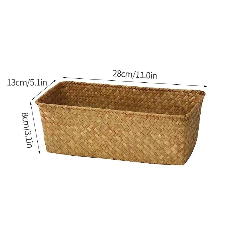 Handmade Woven Seagrass Storage Basket Desktop Straw Rattan Organzier Picnic Storage Box Desk Cosmetic Fruit Sundries Container