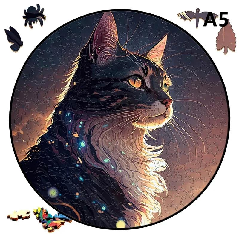 Cat A3 A4 A5 Wooden Puzzle For Adults Children Toys Wood Diy Crafts Round Shaped Holiday Gift Building Blocks Home Decorate
