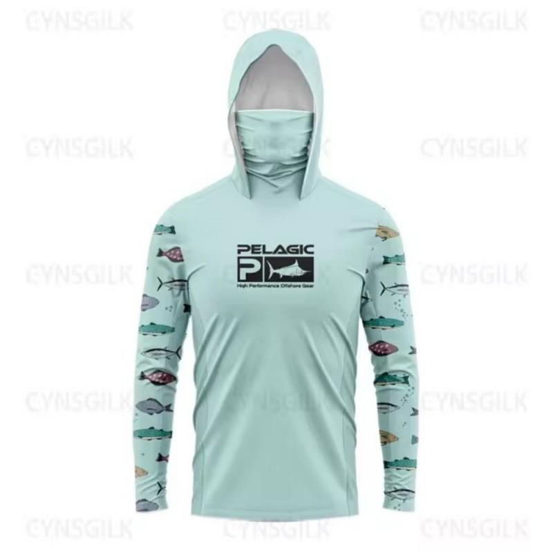

PELAGIC Men s Long-Sleeved Hooded Mask Fishing T-Shirt Anti-UV Shirt Clothing XXL
