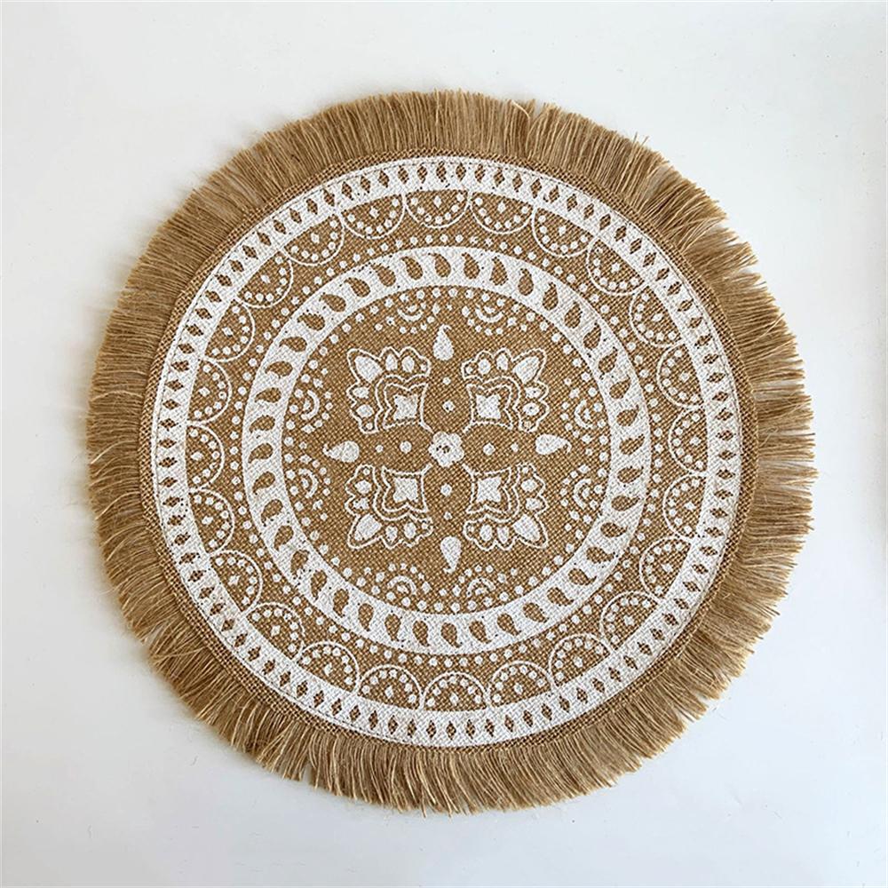 Vintage Pastorale Runde Bomuldslinned Bordskånere Håndvævede Jute Kvæster Bordskånere Bløde Skridsikre Bordunderlag Vaser Måtter Tilbehør