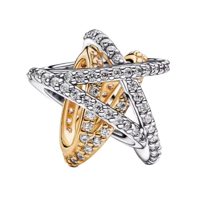 Pandora Interlaced star hollow design gold-plated necklace/pendant women s silver/gold 763590C01 серебряный