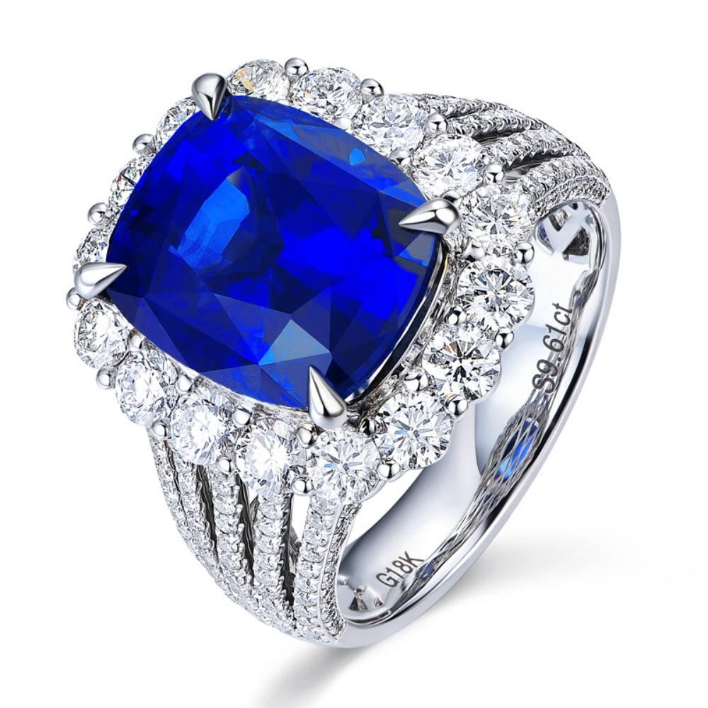 Open Ring 5ct Lab Created Royal Blue Sapphire 18K Gold Plated Women Adjustable Ring with Fake Zircon